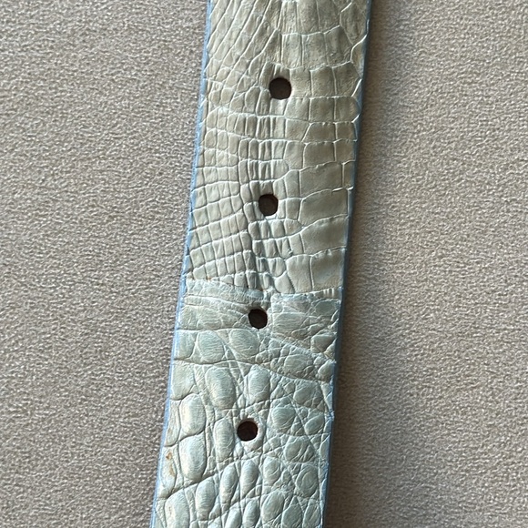 HOLSTER leather Belt Light Blue Croc Belt, Gold Greek Key, Made in Mexico - Picture 7 of 13